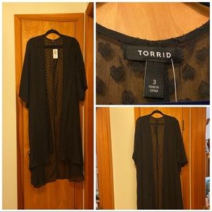 NWT Torrid 3/4 black heart lace kimono with flutter sleeves